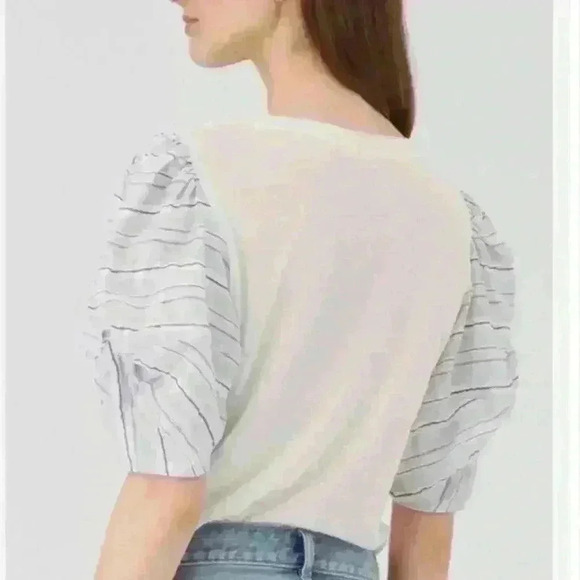 NWOT Rebecca Taylor soft white cotton T shirt with puffy sleeves in blue… - Picture 2 of 11